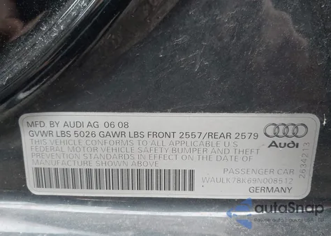 2009 Audi A4 3.2 Premium Plus z USA, uszkodzony, nr VIN WAULK78K69N008512